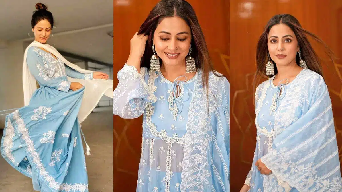 Hina Khan Radiates Grace in a Sky Blue Chikankari Suit