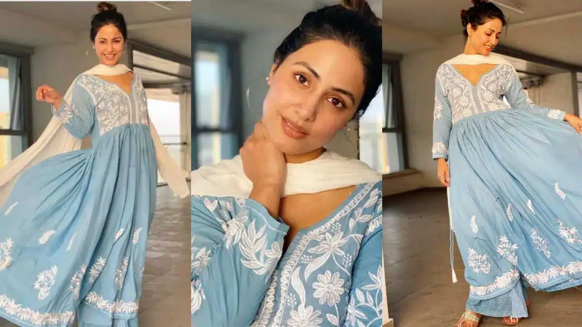 Hina Khan Radiates Grace in a Sky Blue Chikankari Suit