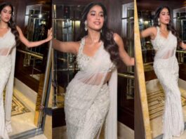 Janhvi Kapoor is a vision to behold in a white mermaid-core pearl saree