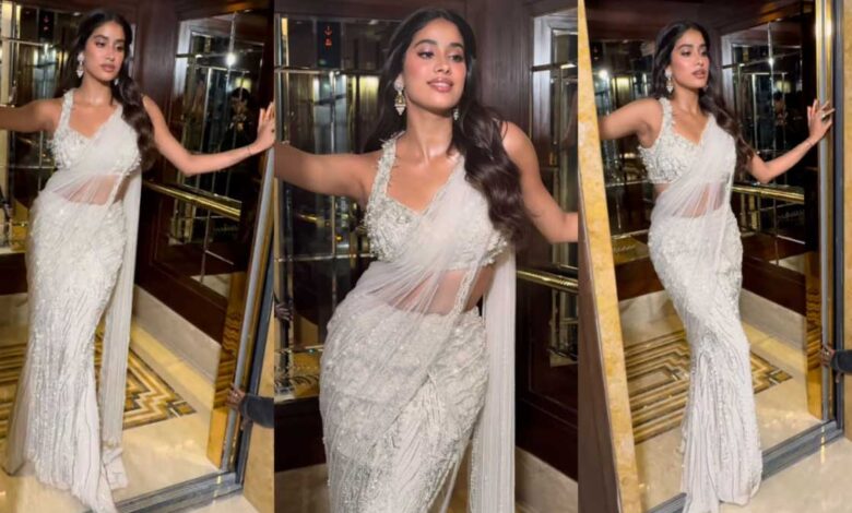 Janhvi Kapoor is a vision to behold in a white mermaid-core pearl saree