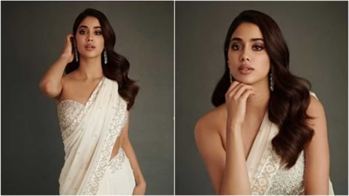 Janhvi Kapoor is a vision to behold in a white mermaid-core pearl saree