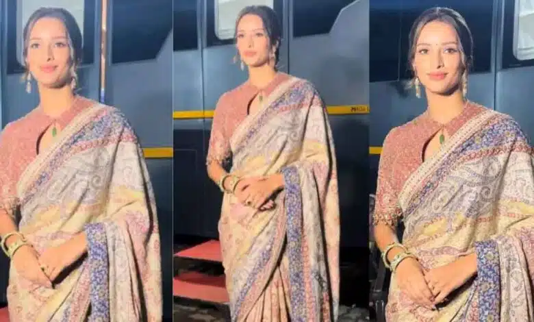 Tripti Dimri evokes the image of old-fashioned wealth and grandeur in a maroon ajrakh sari