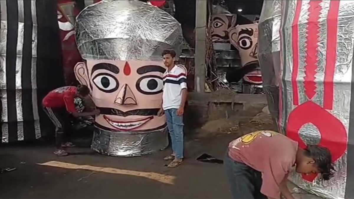 A Muslim family in Uttar Pradesh made an 80 feet high pollution free effigy of Ravana