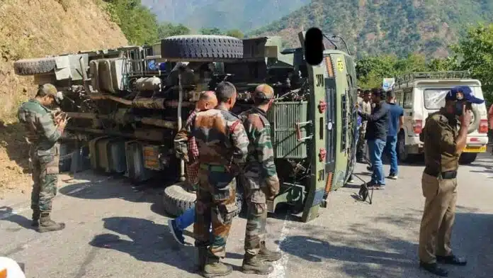 Army vehicle skids off the road in JK's Kulgam