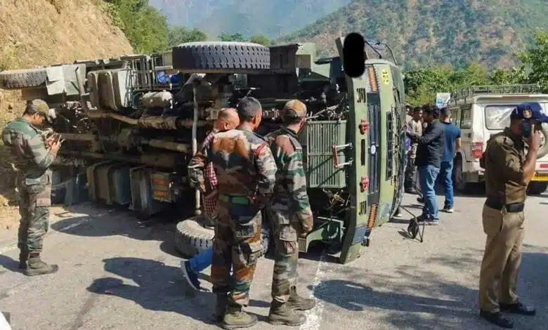 Army vehicle skids off the road in JK's Kulgam