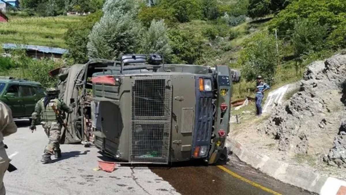 Army vehicle skids off the road in JK's Kulgam