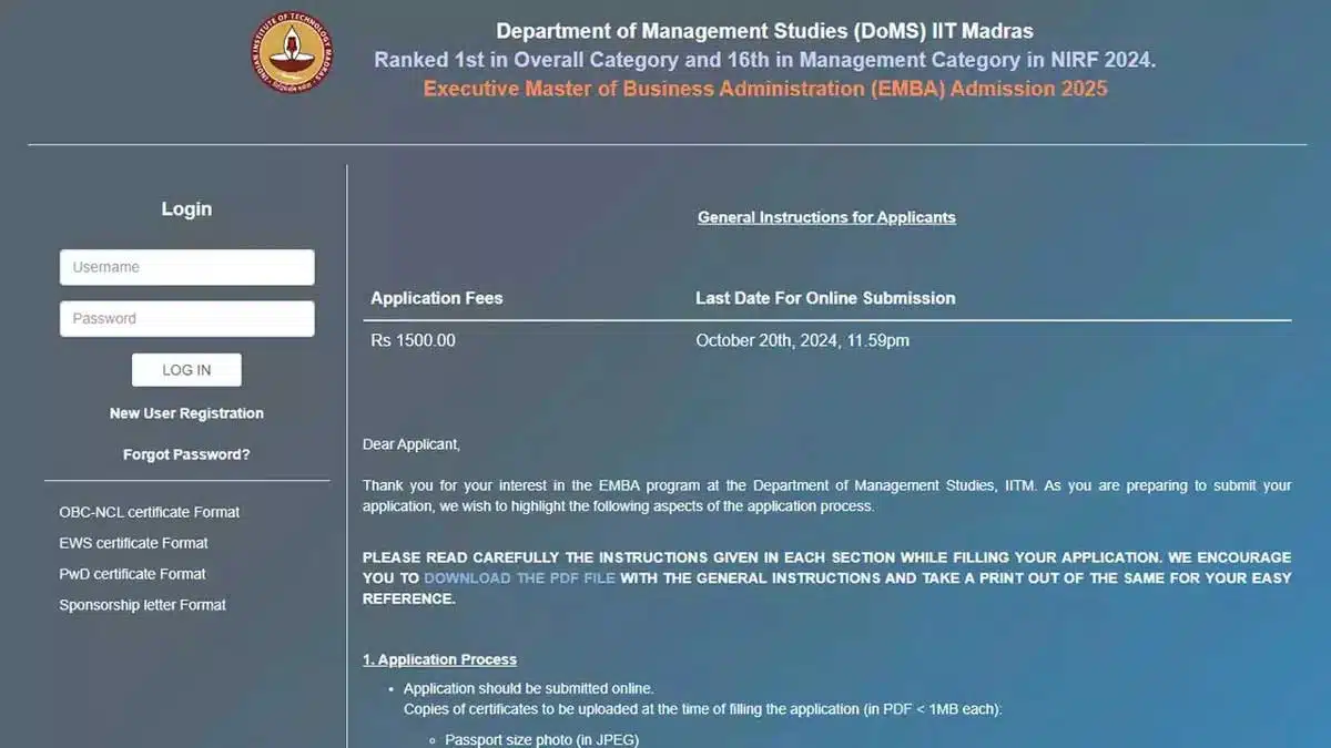 IIT Madras invites applications from working professionals for Executive MBA, check last date to apply