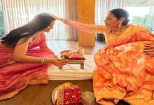 Katrina Kaif looks very beautiful in pink saree on Karwa Chauth