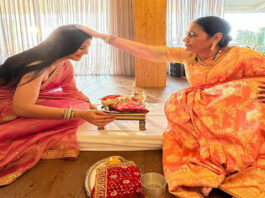 Katrina Kaif looks very beautiful in pink saree on Karwa Chauth