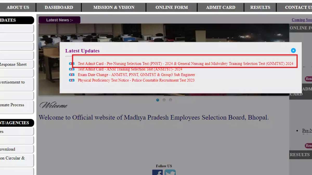 MPSEB Nursing Selection Exam Admit Card 2024 released, check steps to download