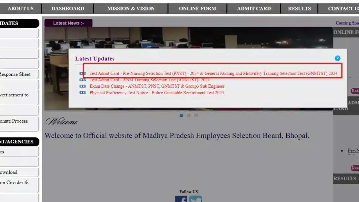 MPSEB Nursing Selection Exam Admit Card 2024 released, check steps to download