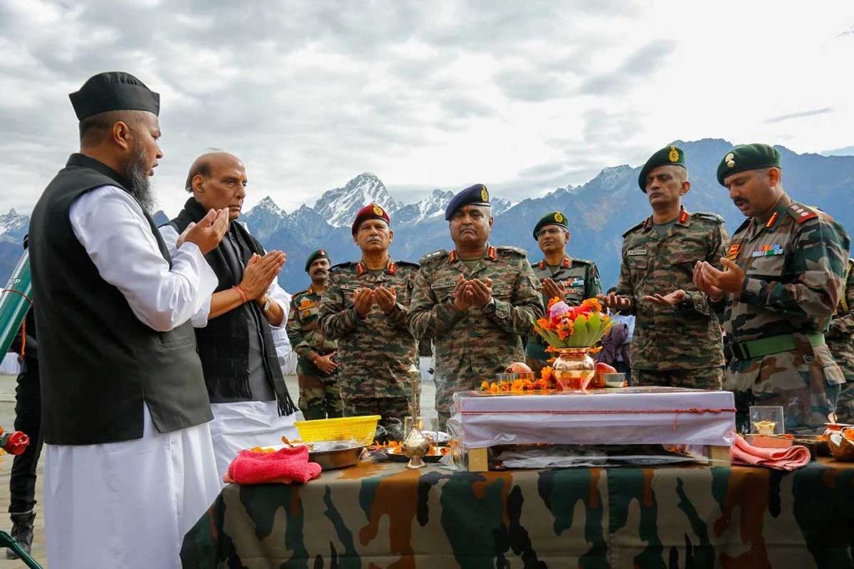 Rajnath Singh performs Shastra Puja at Sukhna Cantonment on Vijayadashami