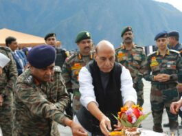 Rajnath Singh performs Shastra Puja at Sukhna Cantonment on Vijayadashami