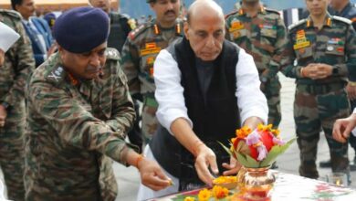 Rajnath Singh performs Shastra Puja at Sukhna Cantonment on Vijayadashami