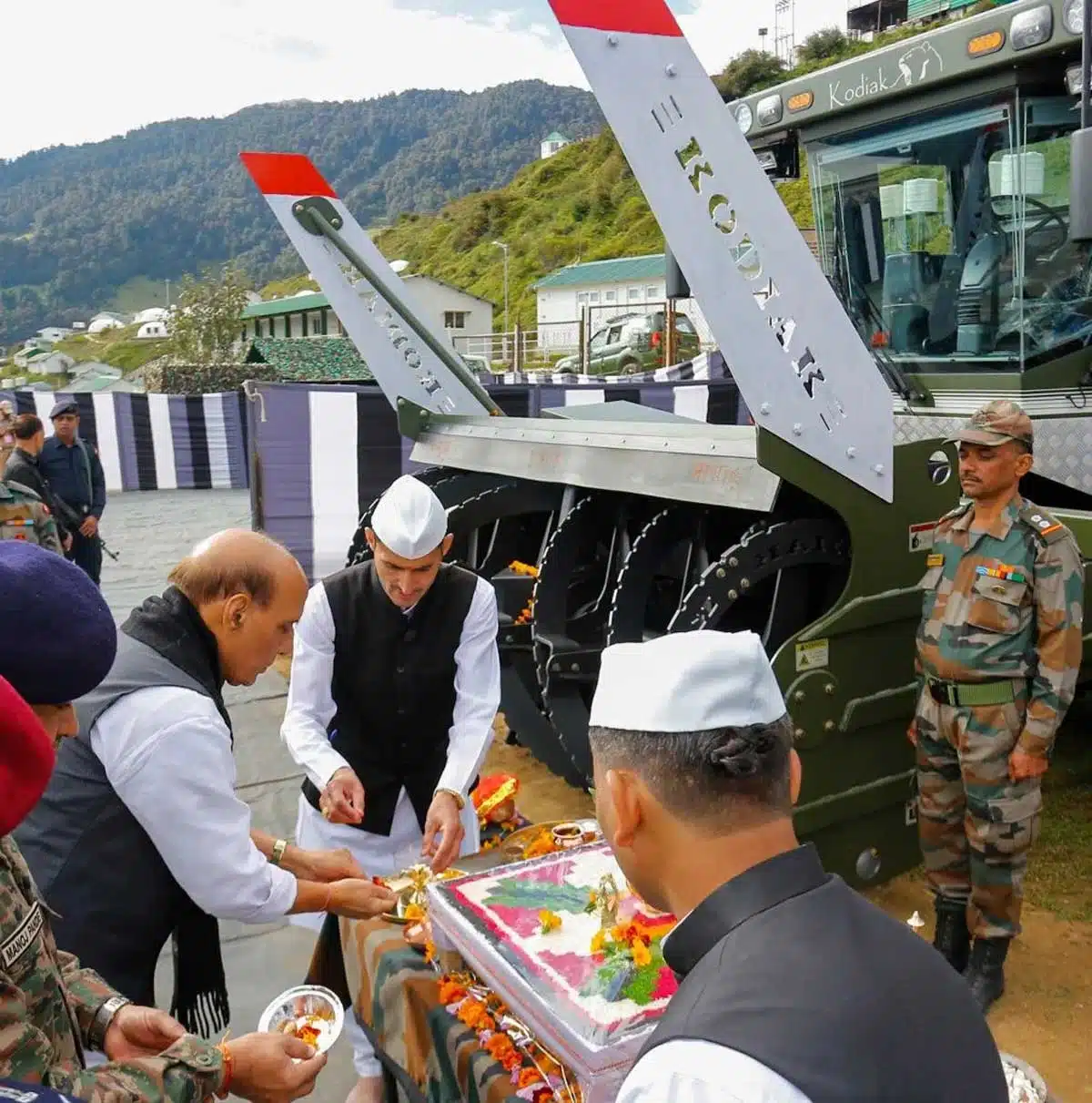 Rajnath Singh performs Shastra Puja at Sukhna Cantonment on Vijayadashami