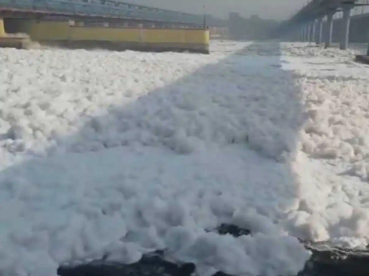 Toxic foam was seen floating in the Yamuna river in Delhi's Kalindi Kunj area