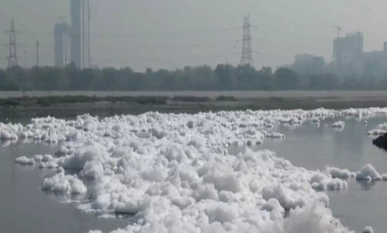 Toxic foam was seen floating in the Yamuna river in Delhi's Kalindi Kunj area