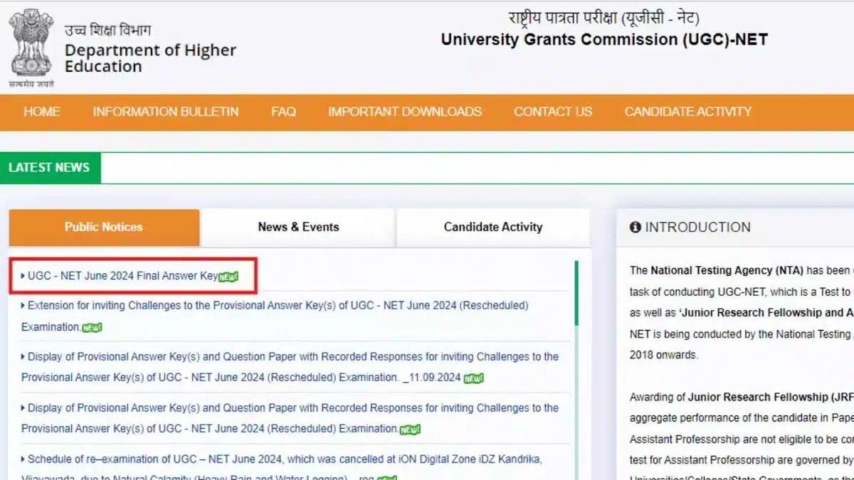 UGC NET Final Answer Key 2024 Released, Check Steps to Download