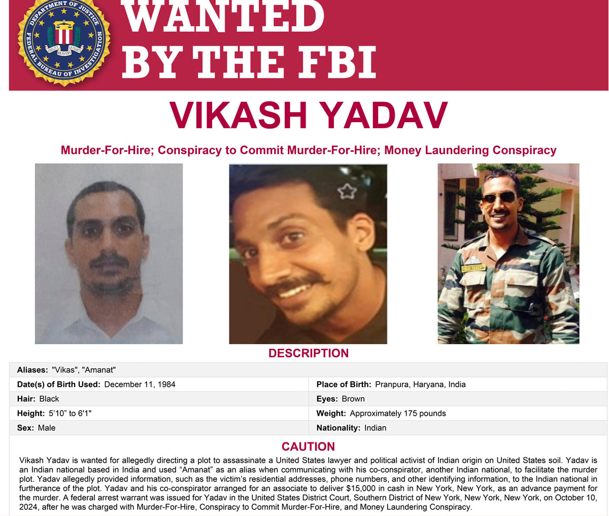 Ex Indian spy accused of murder in USA