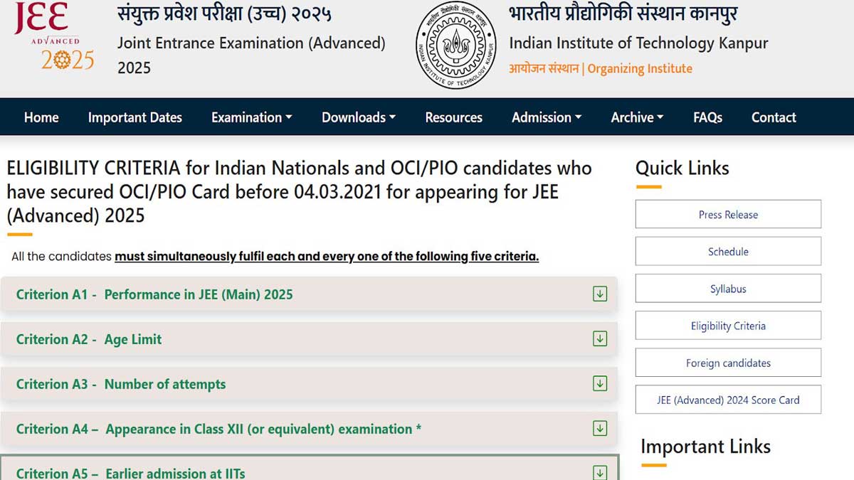 Check Eligibility Criteria For Appearing In JEE Advanced 2025