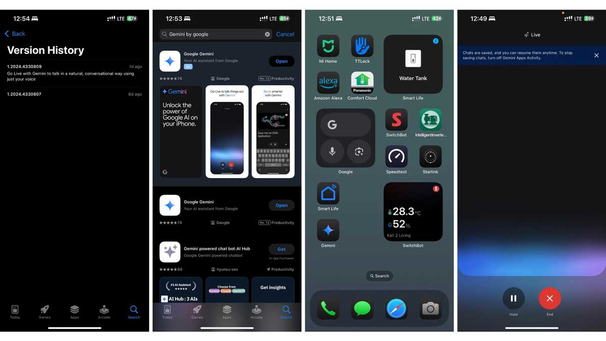 Gemini App for iPhone with Gemini Live capability appeared in the App Store for some users