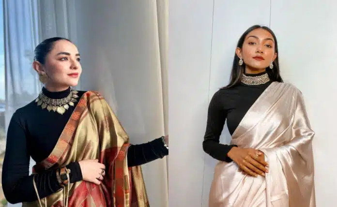 How to style high neck saree in winter