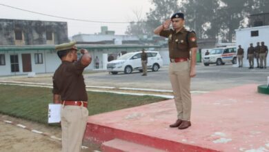 Inspection of police parade in Sambhal