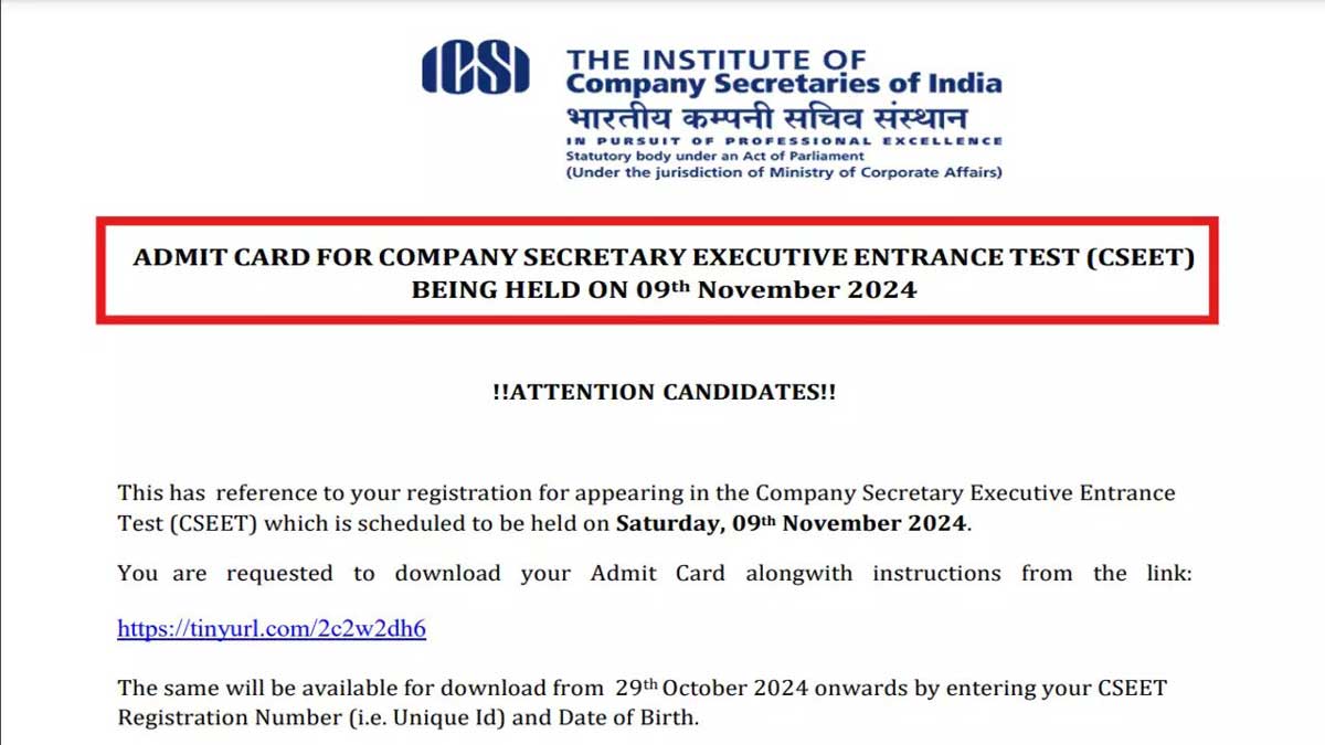 Instructions For Candidates Appearing In CSEET On November 9