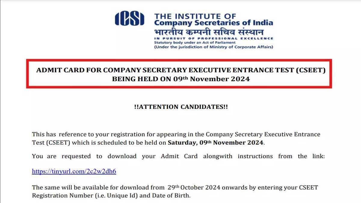 Instructions for candidates appearing for CSEET on November 9