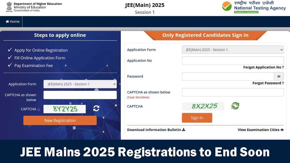 JEE Main 2025 applications to end soon, check last date