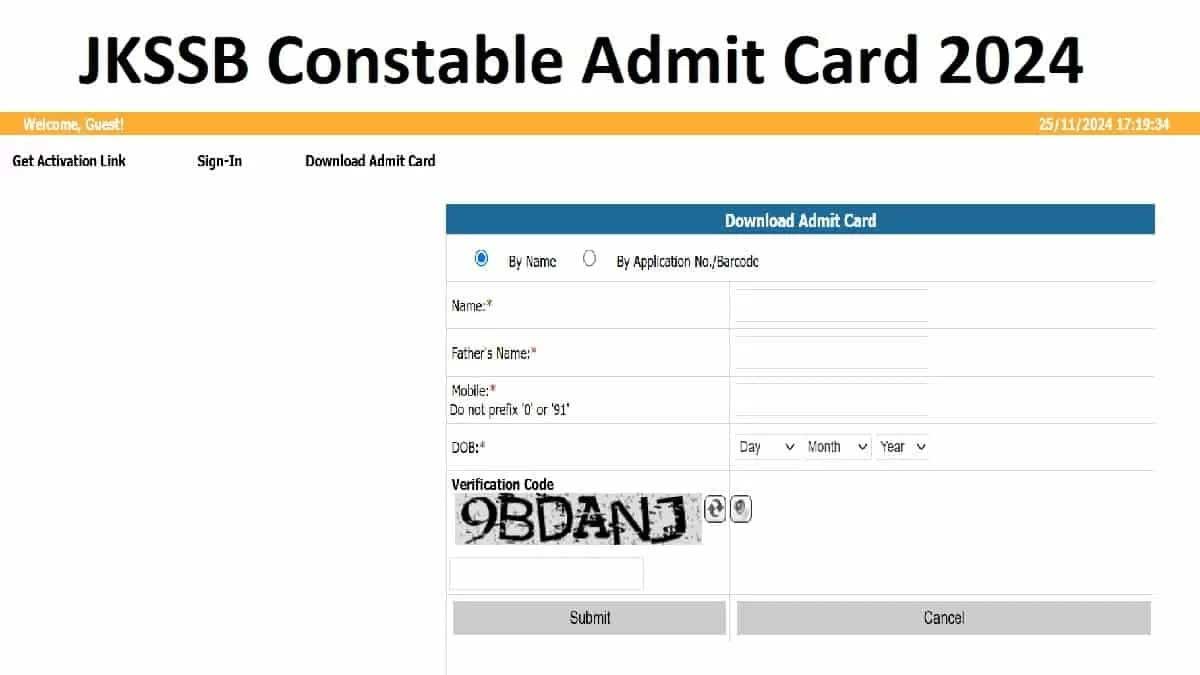 JKSSB J&K Constable Recruitment Exam Admit Card Released