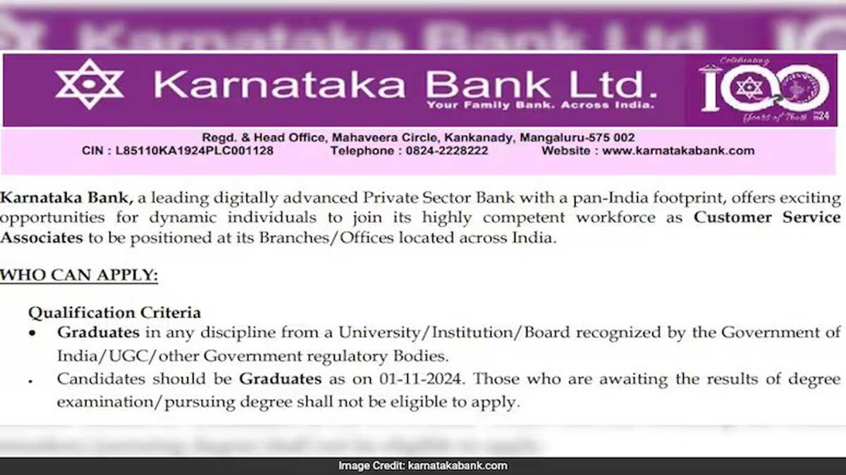 Karnataka Bank Recruitment 2024 Registration for Customer Service Associates Begins, Check Details