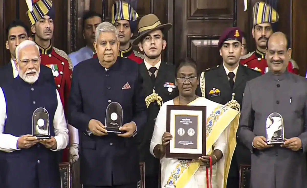 President Murmu addressed Parliament on Constitution Day, released the first Sanskrit copy of 'Samvidhan'