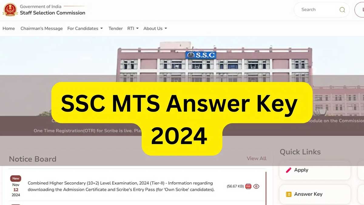 SSC MTS Answer Key 2024 will be released soon, check details