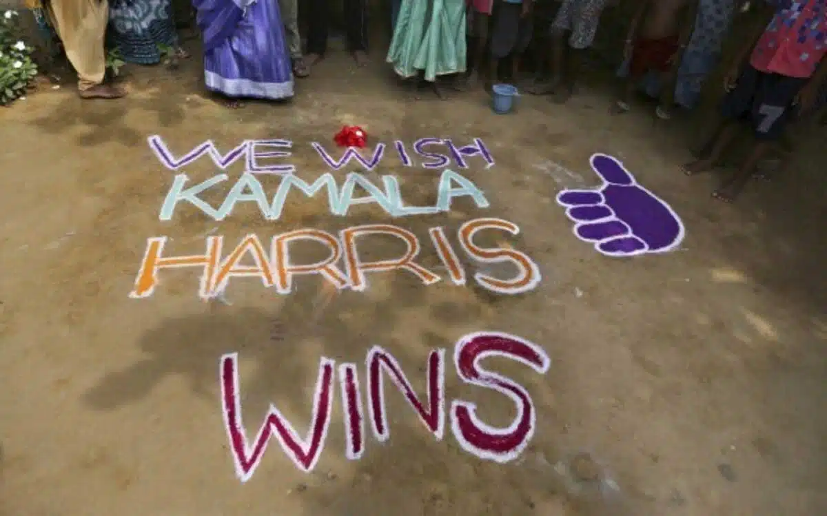 Tamil Nadu villagers create kolam designs to celebrate Kamala Harris' victory in US presidential elections