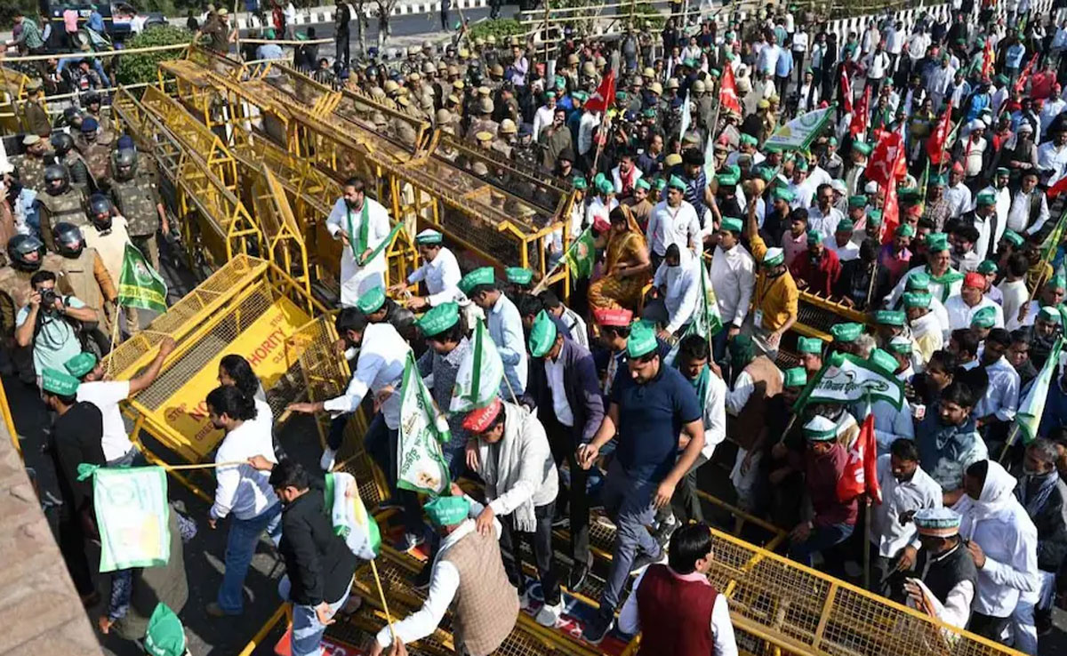 Police put up barricades at Shambhu border as farmers prepare to march towards Delhi.