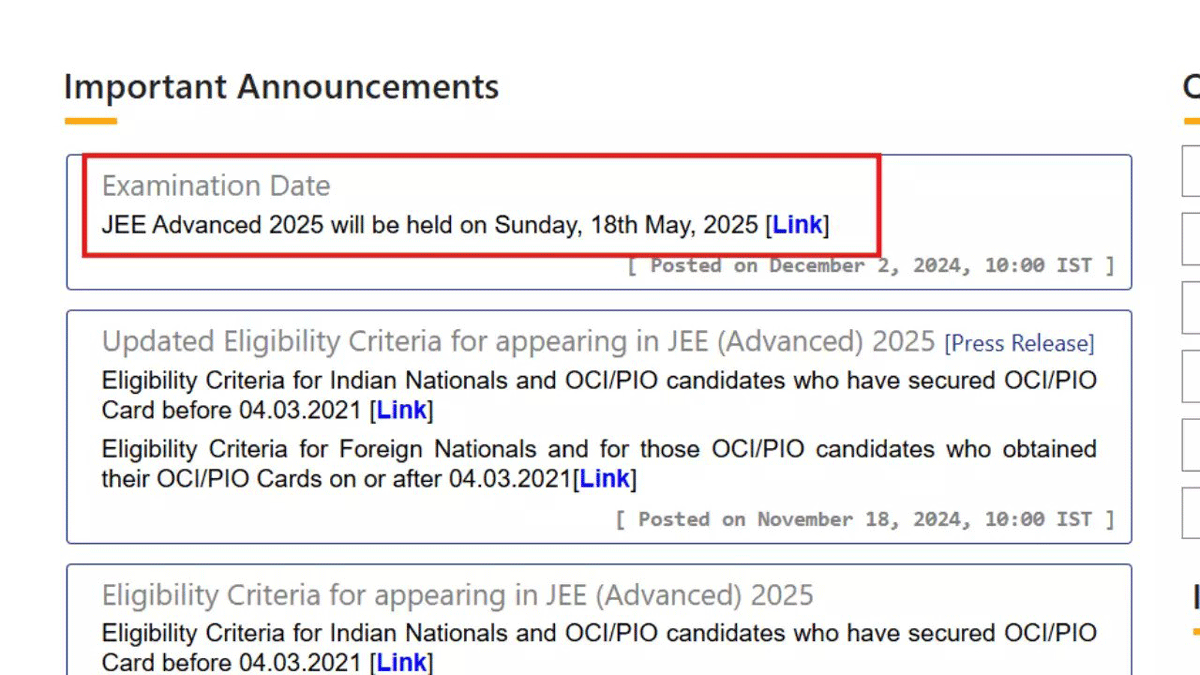 JEE Advanced 2025 exam date announced, check details