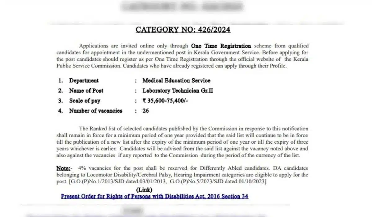 Kerala PSC Recruitment 2024 Application begins for Laboratory Technician Grade II posts, check details