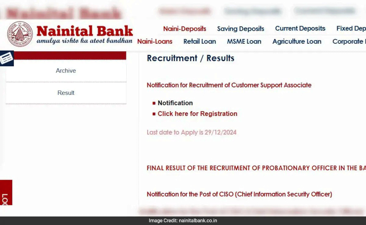 Nainital Bank Recruitment 2024 Registration begins for Customer Support Associate (Clerk) posts, check details