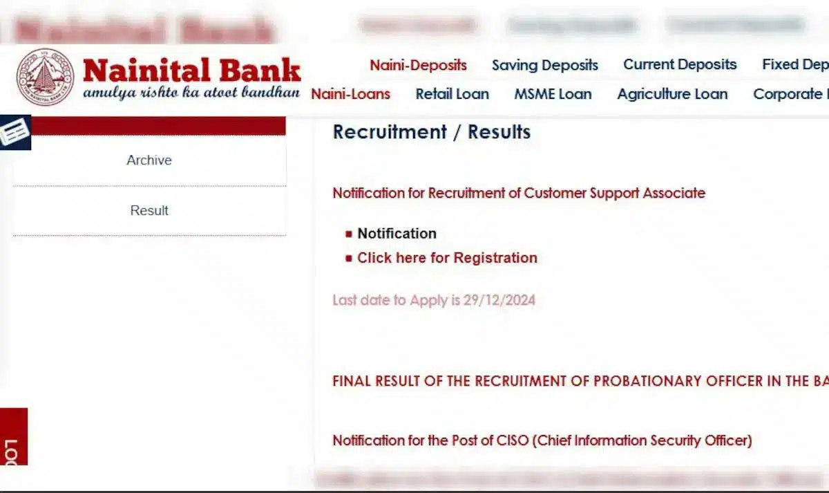 Nainital Bank Recruitment 2024 Registration begins for Customer Support Associate (Clerk) posts, check details