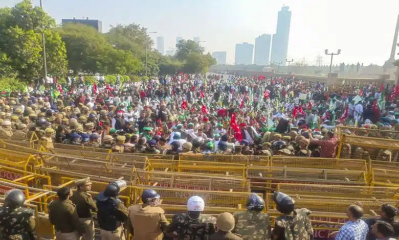 Police put up barricades at Shambhu border as farmers prepare to march towards Delhi.