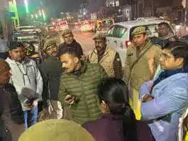 Officers patrolled on foot in Sambhal
