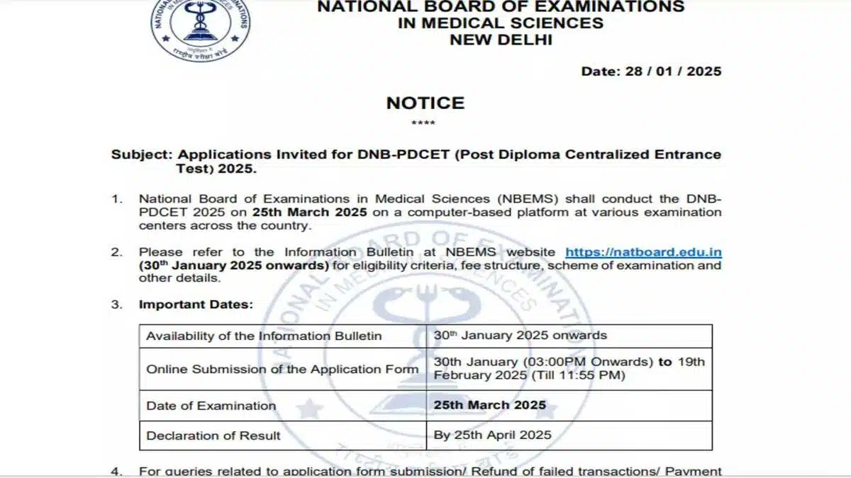 DNB PDCET 2025 Registration for Post Diploma Begins