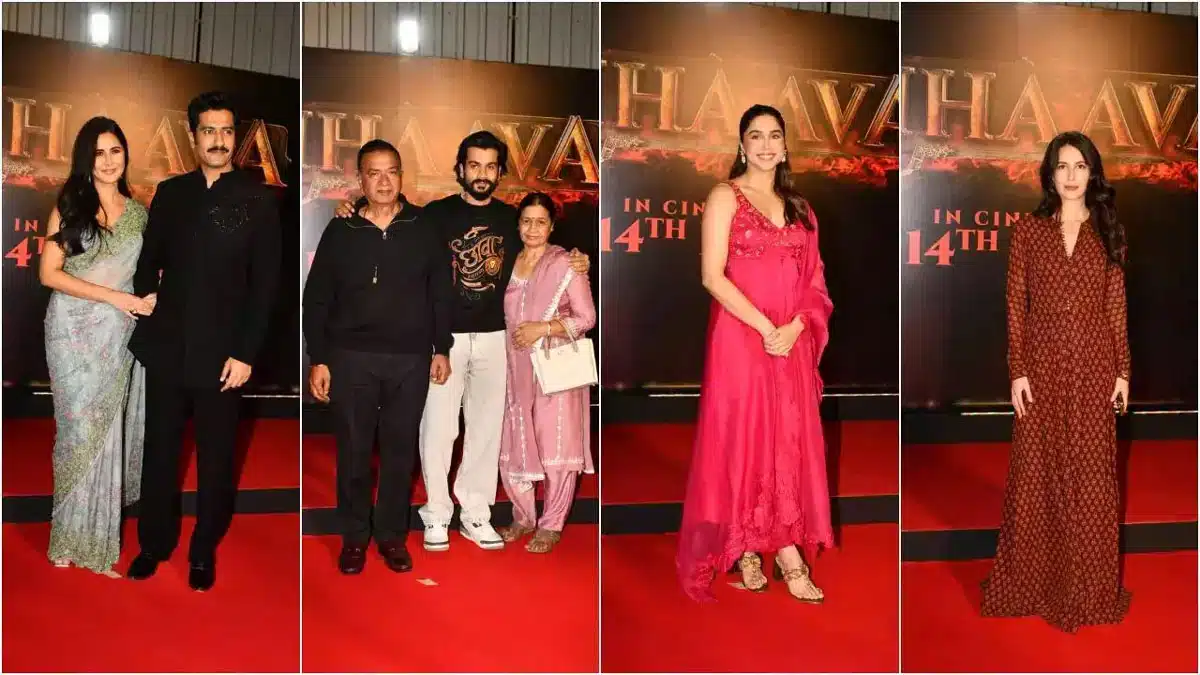 Vicky Kaushal and Katrina Kaif arrived hand in hand at the screening of Chhaava film.