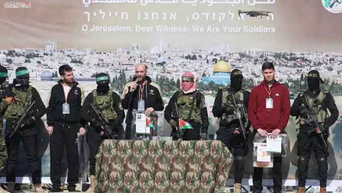 Hamas releases three hostages, including an American, under Gaza ceasefire agreement