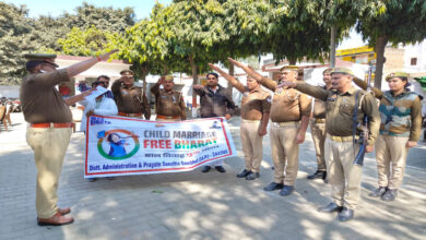 In Sambhal, Hayatnagar police station in-charge Chaman Singh administered oath to police personnel against child marriage.