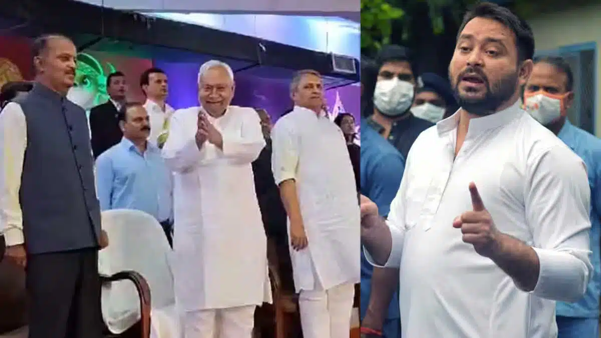 Poster of non serious chief minister against Nitish Kumar outside Rabri Devi's residence