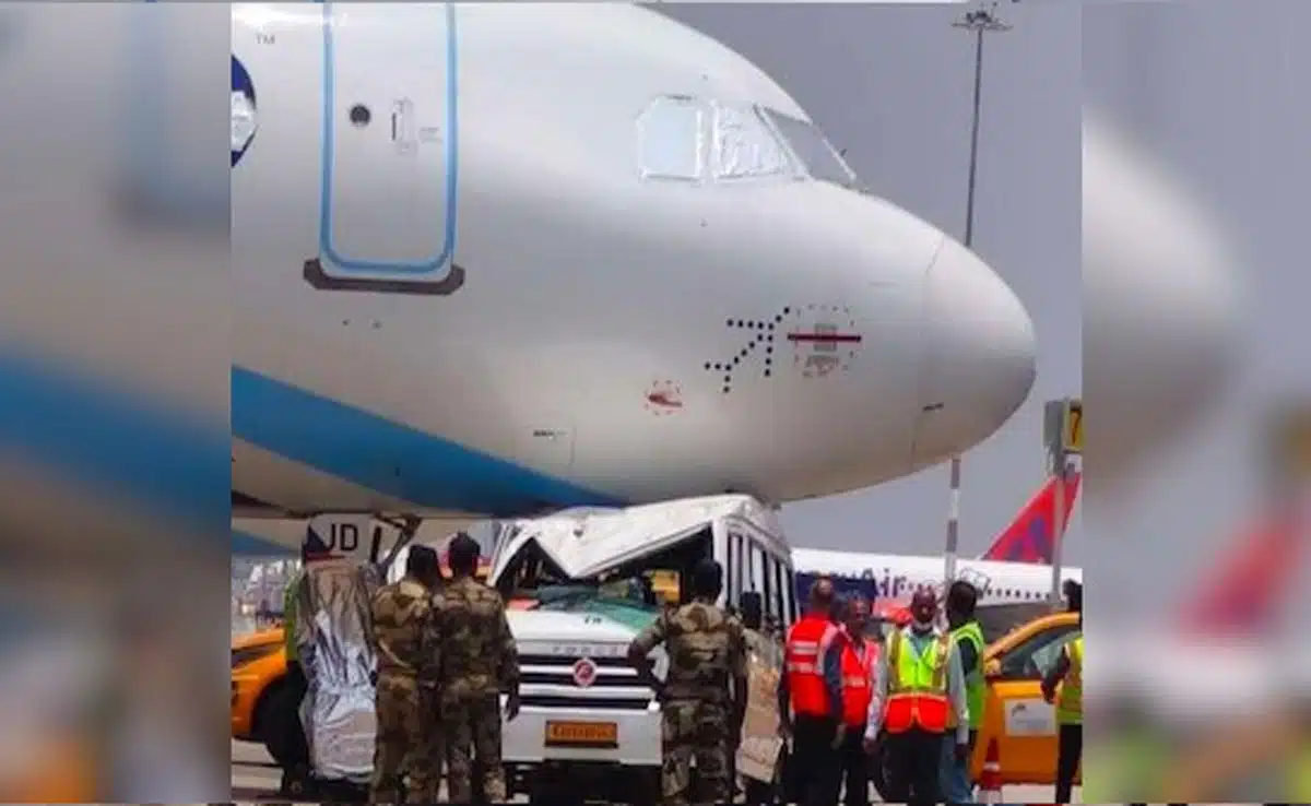 Tempo Traveller collides with IndiGo plane parked at Bengaluru airport, one injured