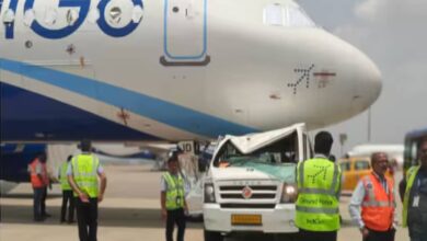 Tempo Traveller collides with IndiGo plane parked at Bengaluru airport, one injured