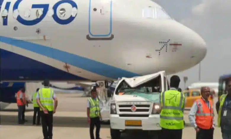Tempo Traveller collides with IndiGo plane parked at Bengaluru airport, one injured